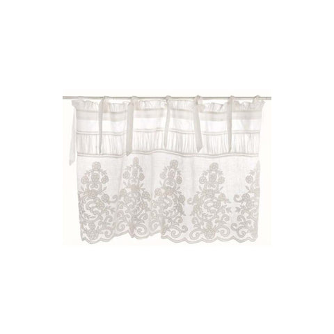 BLANC MARICLO' Set 2 mantovane con laccetti intaglio tulle lino bianco 140x85 cm