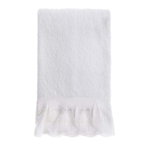 Blanc Mariclò White terry bath towel with broderie anglaise "Dentelle"