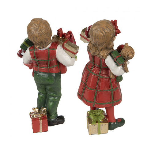 Clayre &amp; Eef Christmas figurine Girl or Girl with gifts in polyresin 7x6x13 cm 2 variants (1pc)