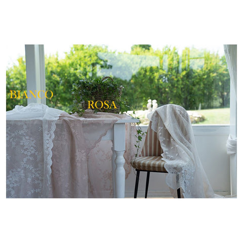 L'ATELIER 17 Rectangular kitchen tablecloth in lace with embroidered flowers, Shabby Chic "Ciel" 90x90 cm 3 variants