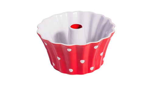 ISABELLE ROSE Red ceramic donut mold with polka dots Ø20 H10,5 cm IR5802