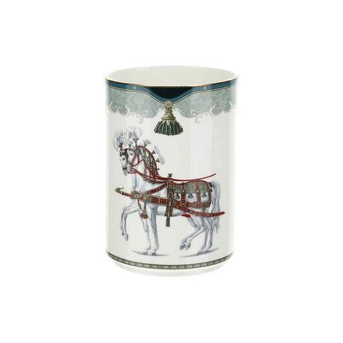 HERVIT Container vase LIPIZZANI white porcelain with horses 12x10x24 cm