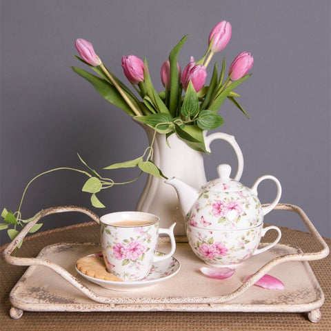 CLAYRE & EEF Set 2 tazze da tè in porcellana con fiori rosa 160 ml Ø7x7 cm