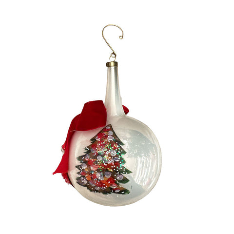 EDG Bauble with Santa and Christmas tree long neck lateral trees white glass sphere Ø12cm