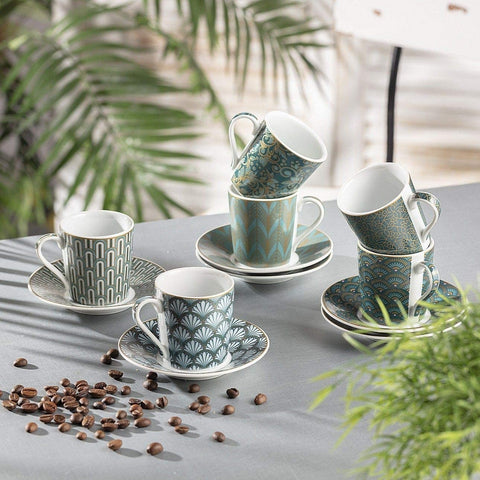 EASY LIFE Set of 6 porcelain coffee cups and saucers R0126#CMED