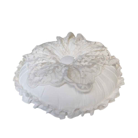 CHARME Round white cushion with lace ruffles made in Italy DØ42 cm