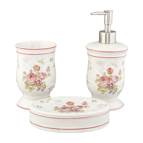 CLAYRE &amp; EEF Lot de 3 accessoires de salle de bain en céramique à fleurs roses 62820
