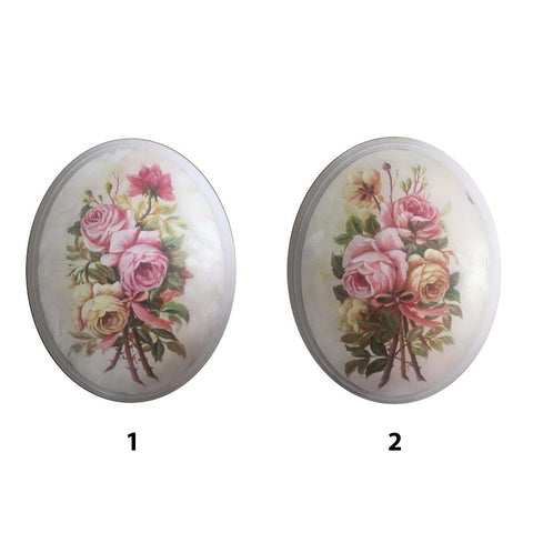BLANC MARICLO' Oval painting with painted beige wood roses 2 variants 36x46x7 cm