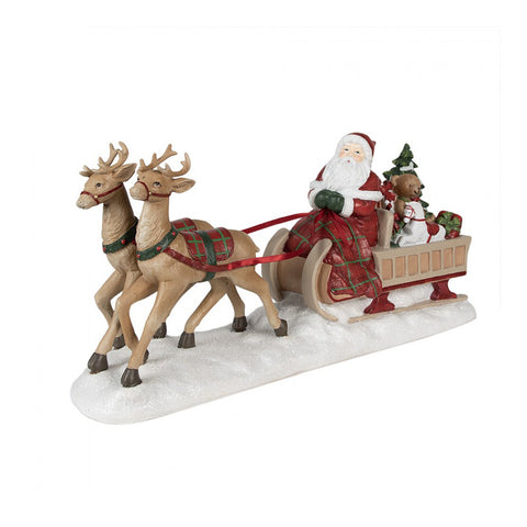 Clayre &amp; Eef Père Noël sur traîneau avec rennes et cadeaux en polyrésine 41x11xh19 cm
