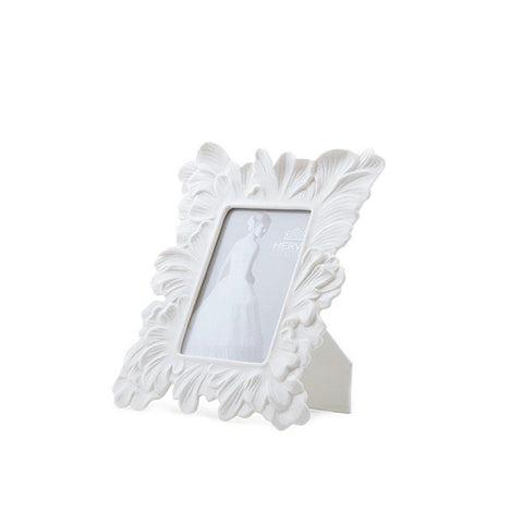 HERVIT Cadre en porcelaine blanche avec feuilles 17x20cm 26958
