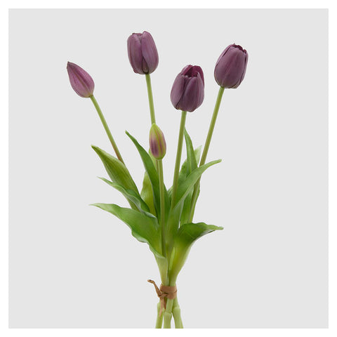 EDG Enzo de Gasperi Tulipe artificielle pour décoration, bouquet de 5 fausses tulipes violettes