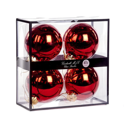 GOODWILL Coffret 4 boules de sapin de Noël en verre rouge D10 cm