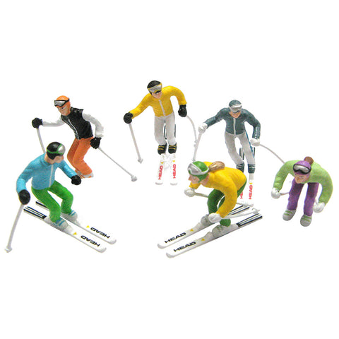 Jaegerndorfer Set 6 skieurs et skis peints à la main Construisez votre village 54400