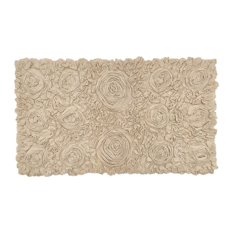 FABRIC CLOUDS Rectangular carpet for furniture and bathroom with beige roses 55x100 cm