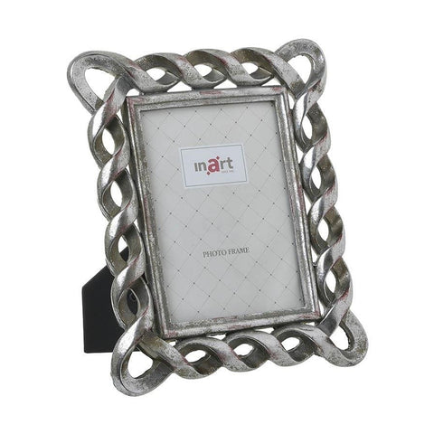 INART Cornice porta foto rettangolare da tavolo poliresina argento 13x18 cm