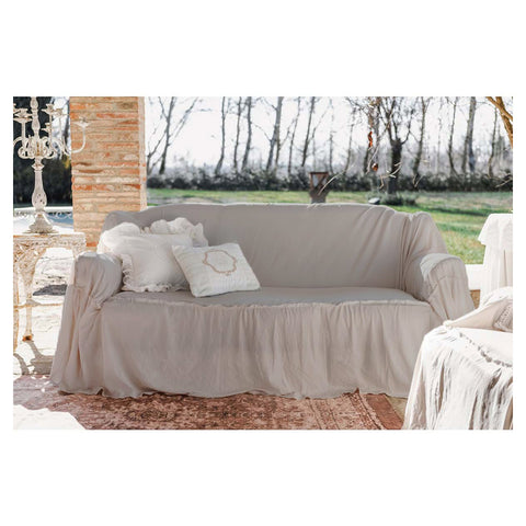 BLANC MARICLO' Dove gray 3-seater sofa cover in microfiber with frill