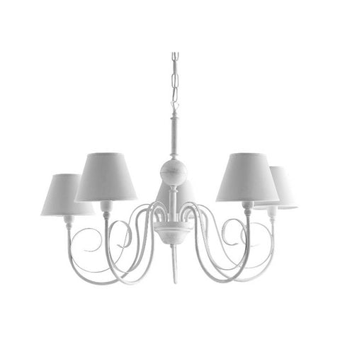 LEOLUX Chandelier 5 lights with AGATA lampshades in wood and white metal H50 cm