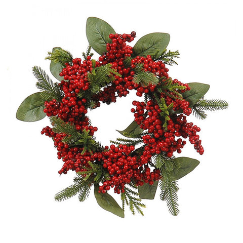 VETUR Round garland with leaves and red berries 55cm 9768795
