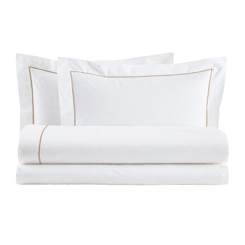 Parure de lit simple en coton Blanc Perle + taie d'oreiller "Bacchetta", 3 variantes