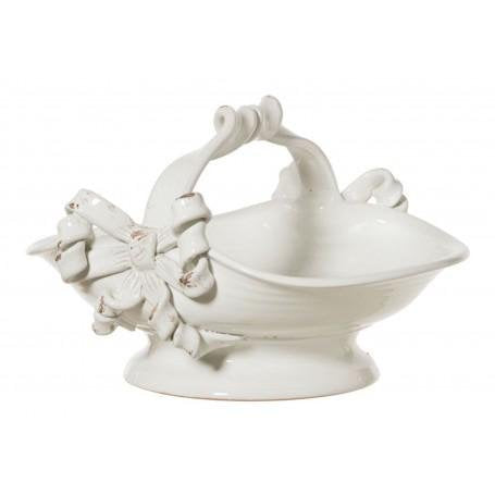 LEONA WHITE CERAMIC CENTERPIECE WITH HANDLES BASKET WITH BOWS OVAL FORMAT 38X35X25