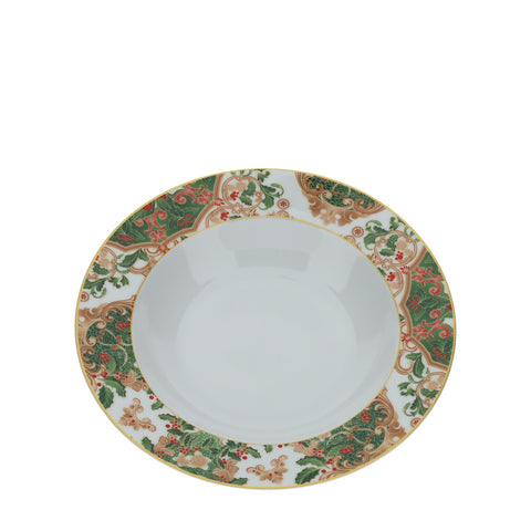 HERVIT Service 6 assiettes creuses thème Noël en porcelaine décors or et vert Ø 21,5 cm