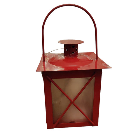Angelica Home &amp; Country Lanterne de Noël rouge avec lumières led en fer h19 cm