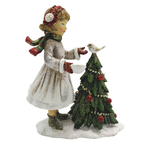 CLAYRE E EEF Addobbo Natalizio Bambina con albero effetto vintage 9x5x12 cm