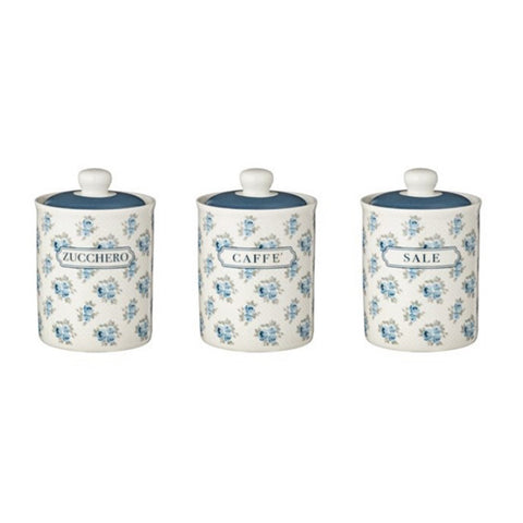 The art of Nacchi Set of 3 ceramic jars "Blue roses" D10x16 cm