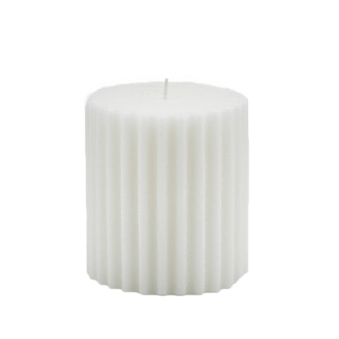 EDG Bougie décorative rayée rustique au parfum de frangipanier blanc H10 Ø 10 cm