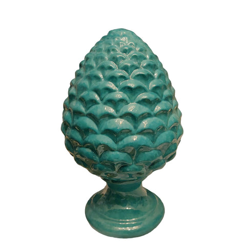 SBORDONE Pomme de pin avec pied décor porte-bonheur en porcelaine turquoise H19 cm
