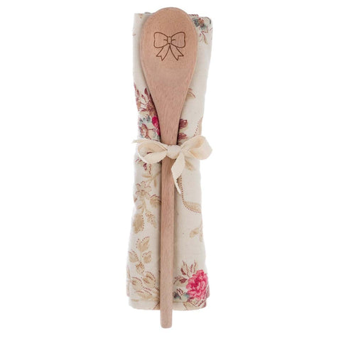 BLANC MARICLO' Tea towel set with ladle gift idea tea towel with beige flowers