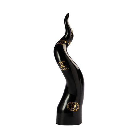 SBORDONE Legora horn in black porcelain with golden logos 6xh26 cm
