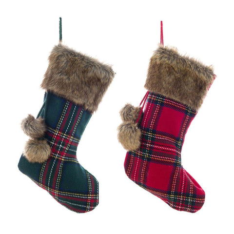 BLANC MARICLO' Calza epifania, natalizia tartan scozzese con pelliccia e tessuto 37x23x10 cm 2 varianti (1pz)