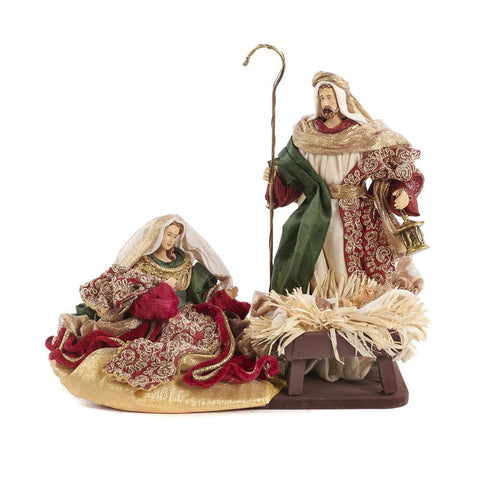 GOODWILL Nativité Sainte Famille sur socle Décoration de Noël résine et tissu H30cm