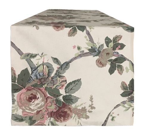 BLANC MARICLO POWDER ROSE Runner da tavolo in cotone avorio e fiori rosa a28965