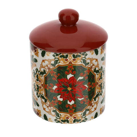 HERVIT Pot à biscuits de Noël vert, rouge et or en porcelaine 11,5x16 cm