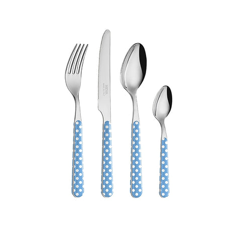 NEVA CUTLERY 24-piece steel cutlery set with light blue polka dots FOBD14053LC