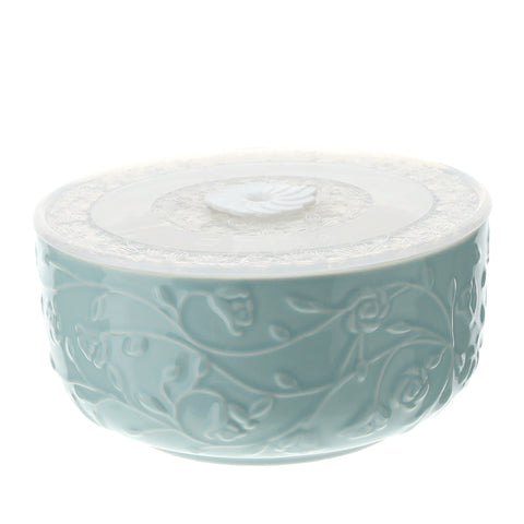 HERVIT Porcelain container with airtight closure light blue roses Ø13x7 cm