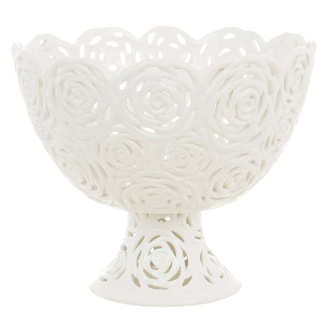 BLANC MARICLO' Centerpiece cup in carved ceramic with roses Ø26x26x22 cm