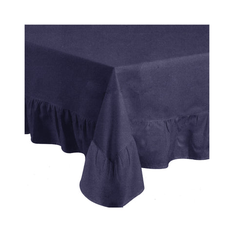 PREZIOSA LUXURY Blue cotton panama tablecloth 12 places with flounce 170x270 cm