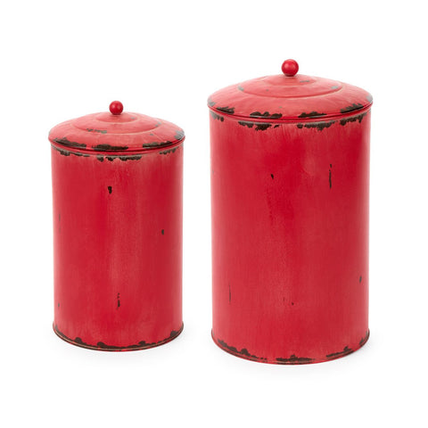 FABRIC CLOUDS Set of 2 red metal jars 13,97x34,76 cm/ 16,8x29,8 cm