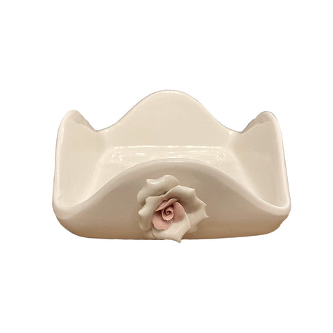 AD REM COLLECTION Napkin holder with pink flower in white porcelain 20x8x20 cm