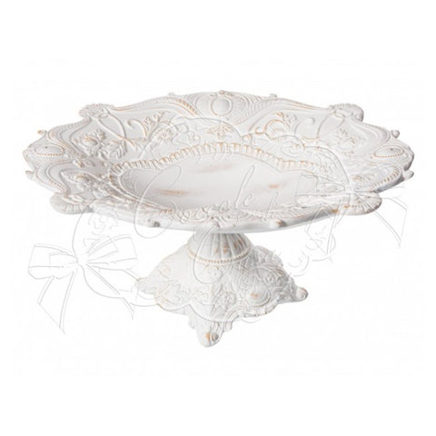 CUDDLES AT HOME Cake stand in pickled white resin "Damask"
