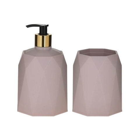 INART Set of 2 pink glass and soap dispenser 17x11x10 cm