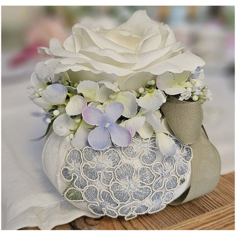 Di Lena Smurf linen flowers with rose and hydrangea lace D11xH13 cm 3 variants (1pc)