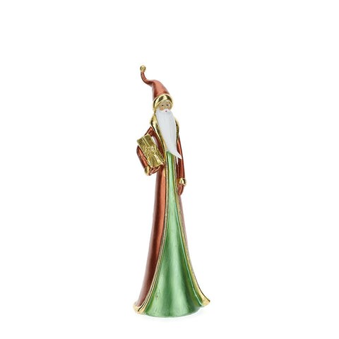 HERVIT Figurine Père Noël slim idée cadeau en résine rouge et doré 36 cm