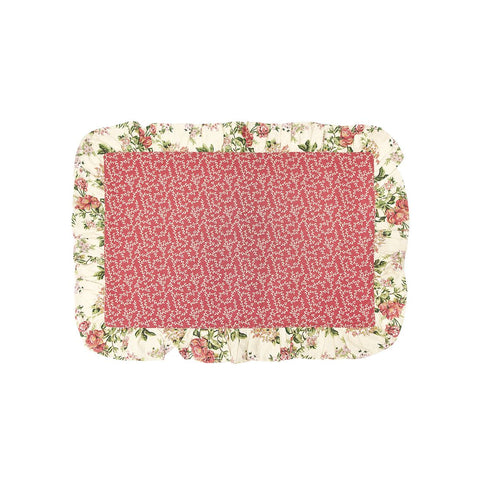 NUVOLE DI STOFFA Set 2 tovagliette con balza EMILY a fiori cotone rosa 62x45 cm