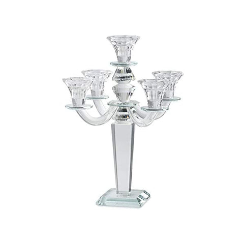 HERVIT Portacandele in cristallo con 5 fiamme candelabro trasparente H31 cm