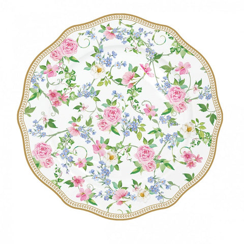 EASY LIFE Set 18 white 6-seater service plates with pink flowers Ø26 Ø23 Ø19 cm