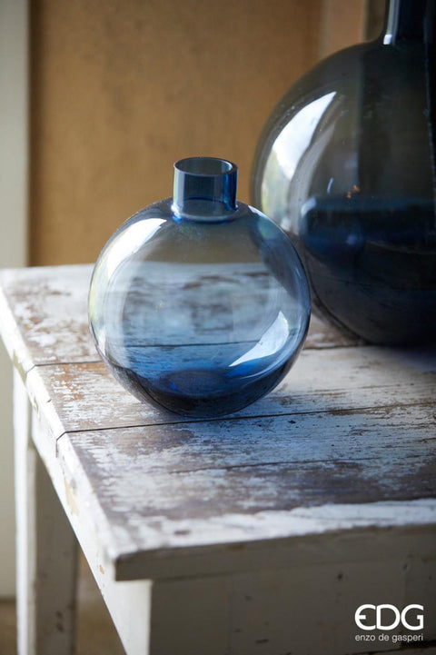 EDG Enzo de Gasperi Vase sphère ronde avec col en verre bleu brillant, pour fleurs ou plantes, style moderne